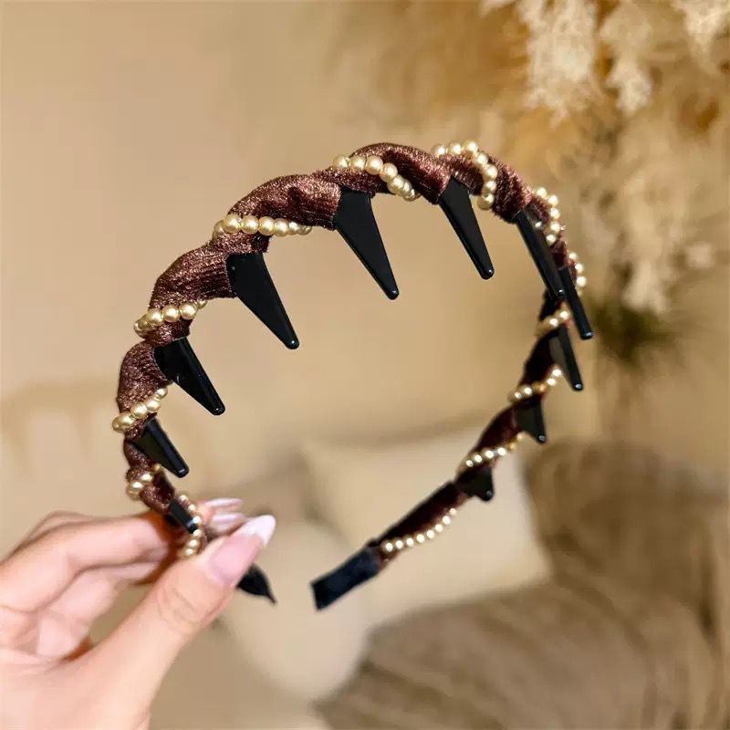 Velvet Rhinestone High Skull Top Wave Headband Female