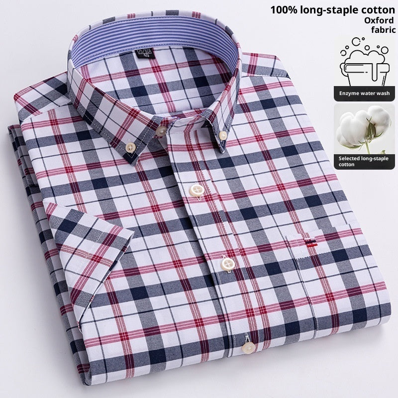 Men's Cotton Short Sleeve Plaid Shirt Casual