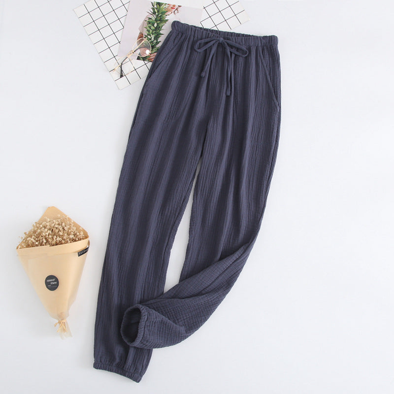 Summer Cotton Loose Home Trousers Crepe Pajama Pants