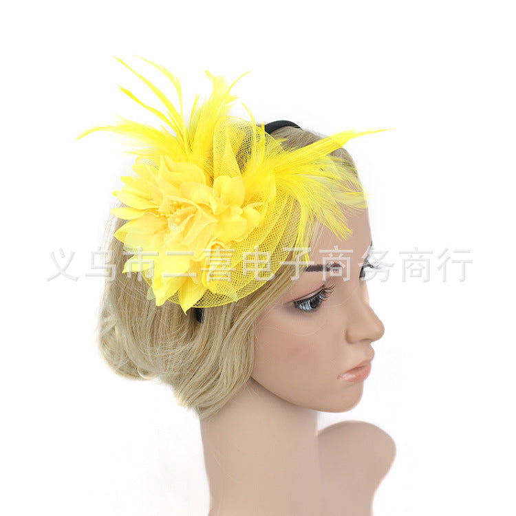 Boutique Flower Billycock Headband Mesh Feather Headwear