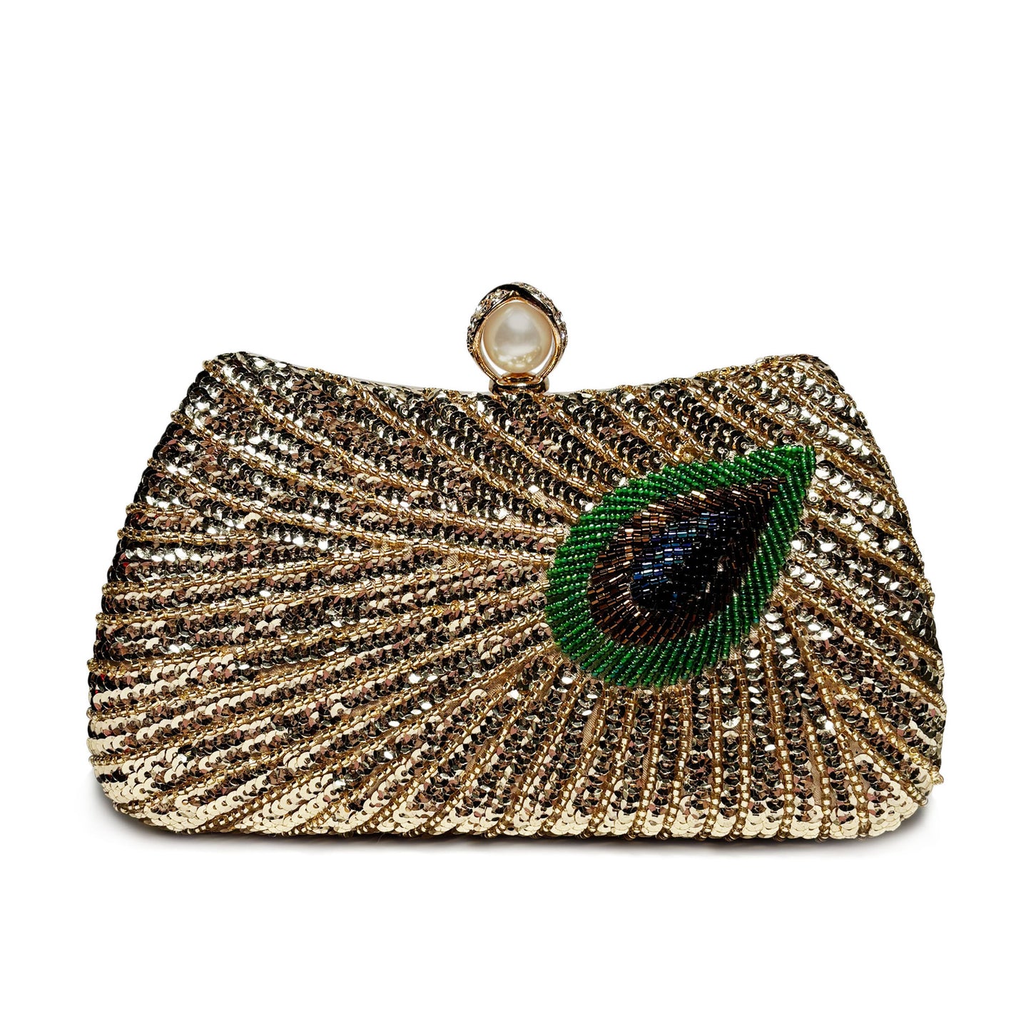 Beaded Peacock Feather Large Pearl Rhinestone Large Capacity Crossbody Shoulder Bag
