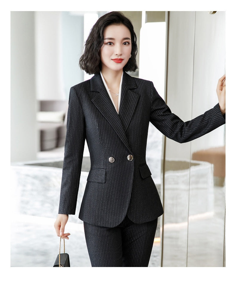 Temperament Korean Style Fashion Striped Red Business Suit Women