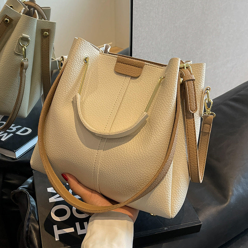 Dametaske med stor kapacitet, crossbody, efterårs- og all-match koreansk-stil tekstureret bærbar spandtaske