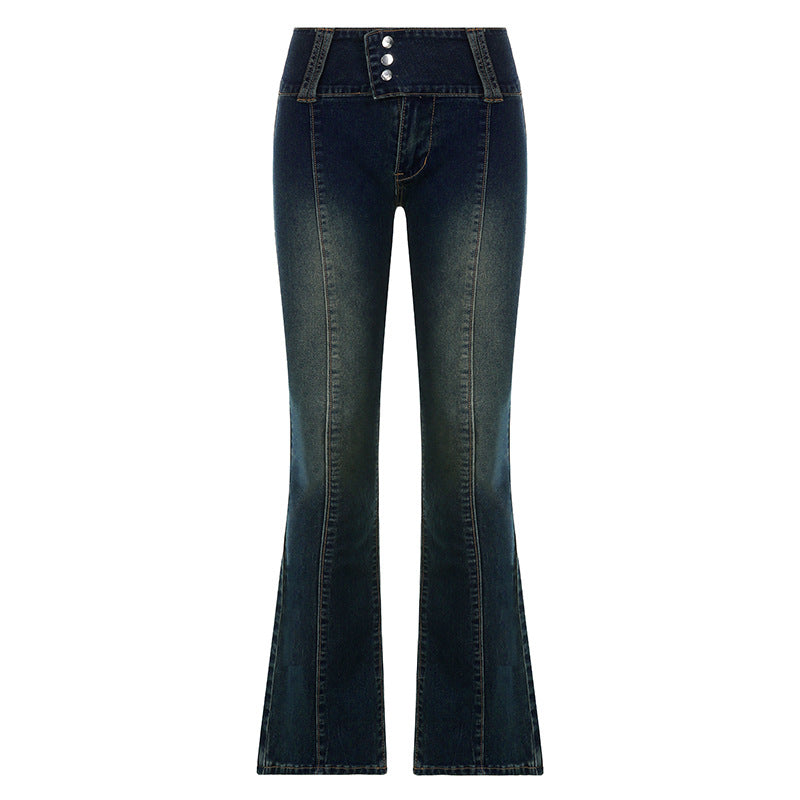 Gradient Color Loose Women's Basic All-matching High Waist Wide Leg Drape Retro Casual Long Jeans