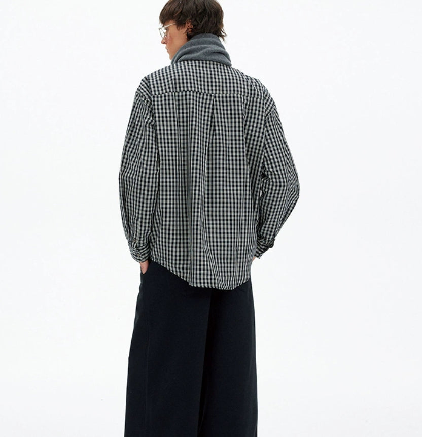Retro Minimalist Color Block Plaid Long Sleeve Shirt