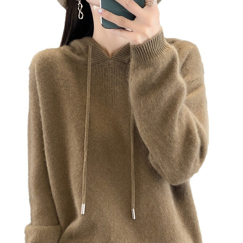 Stylish Womens Knitted Pullover With A Hood