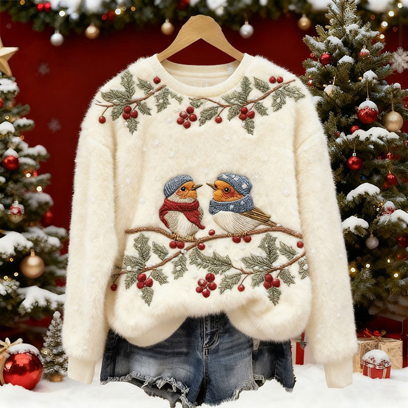 Womens 3D DigitalPrint Flannel Crewneck Sweatshirt For FallWinter
