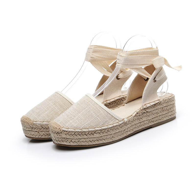 Roman Style Lace Up Sandals Muffin Thick Sole