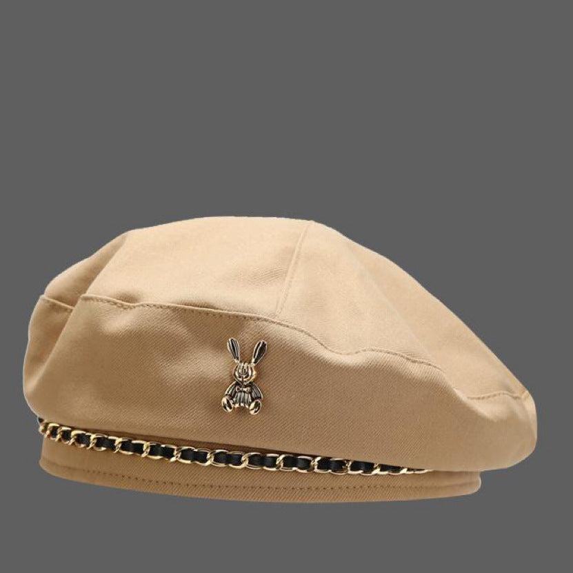 Autumn Winter Metal Chain Rabbit Female Beret