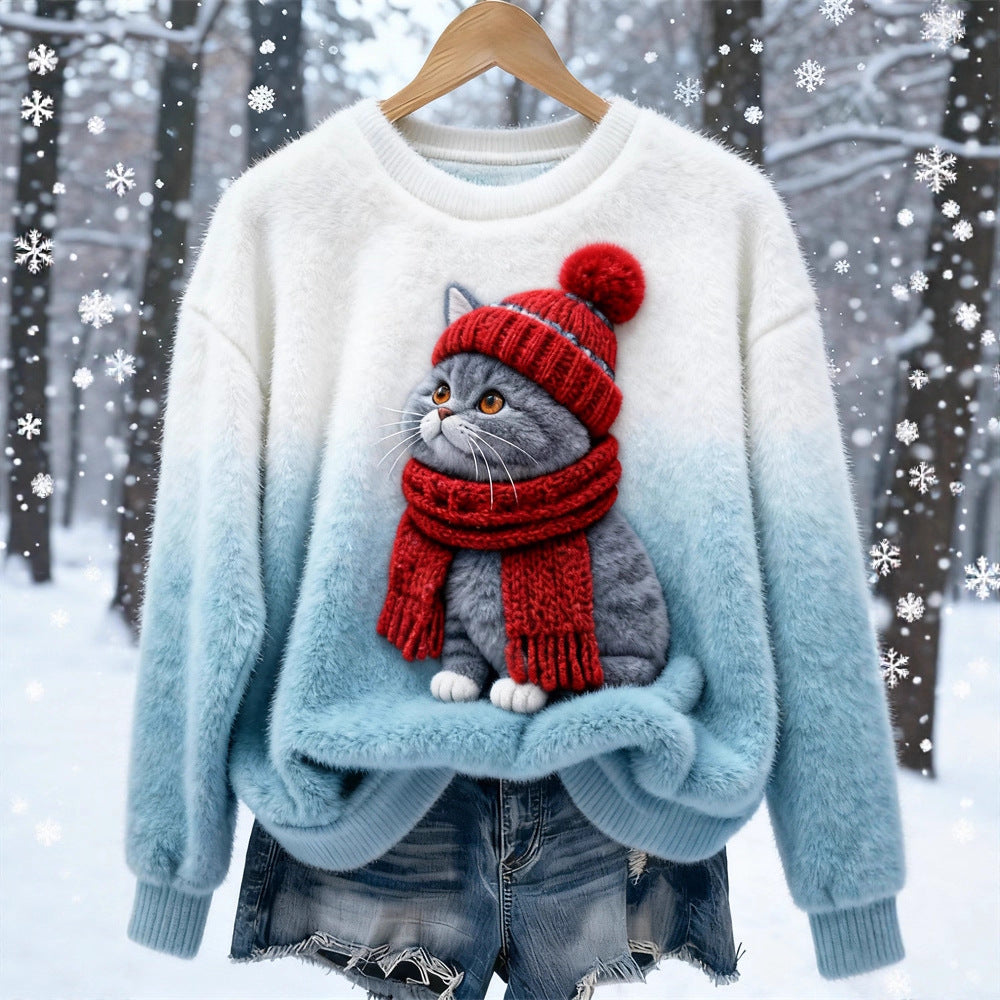 Digital-printed Christmas-patterned Women's Flannel Hoodie