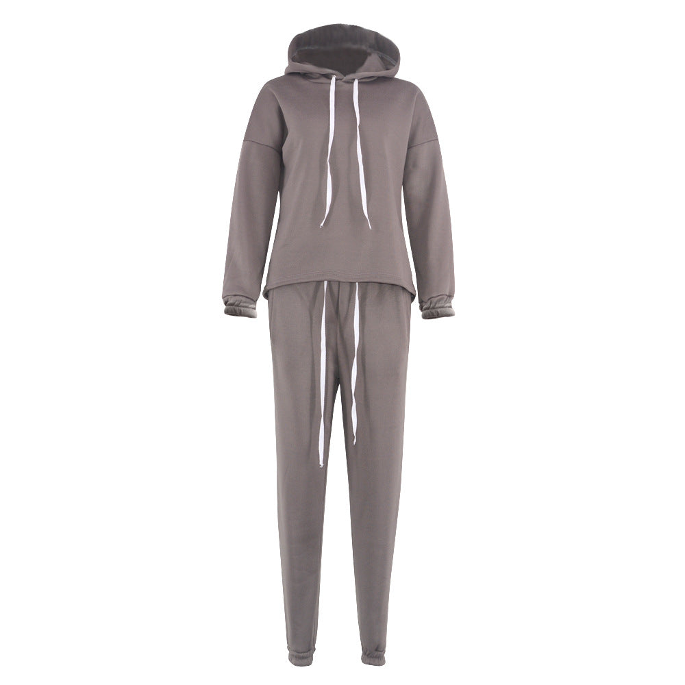 Solid Color Women's Hooded Irregular Sweatshirt Suit Two-piece Set