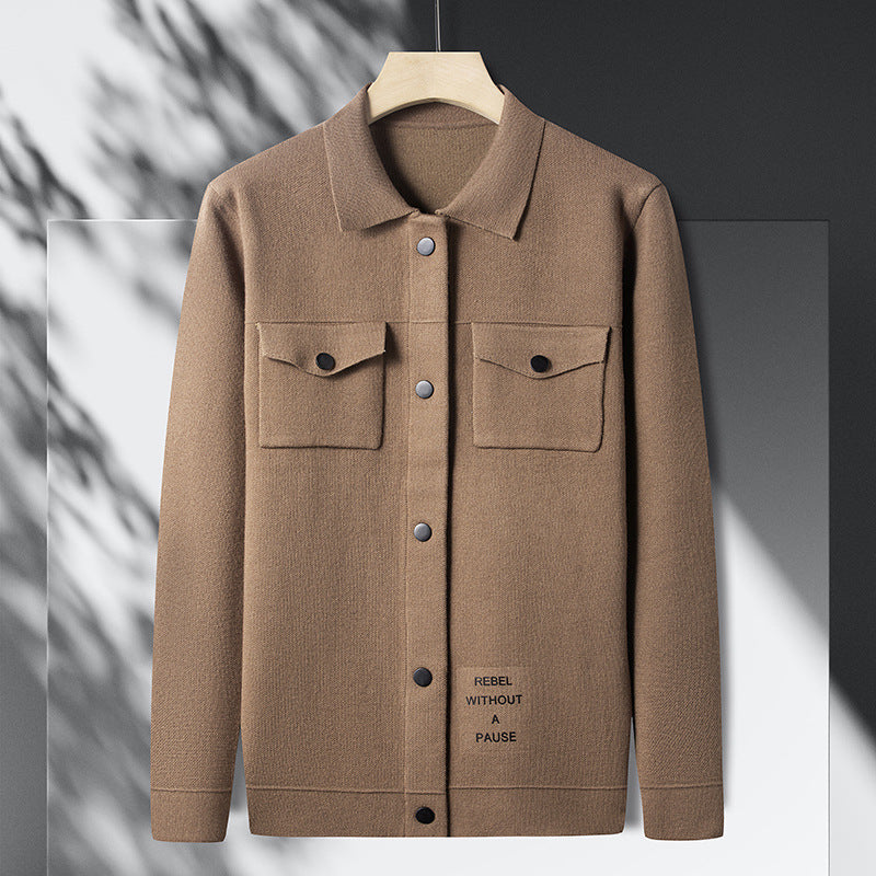 Ungdom Casual Efterår Herre Strikket Cardigan Ægte Lomme Sweater Britisk Overtøj