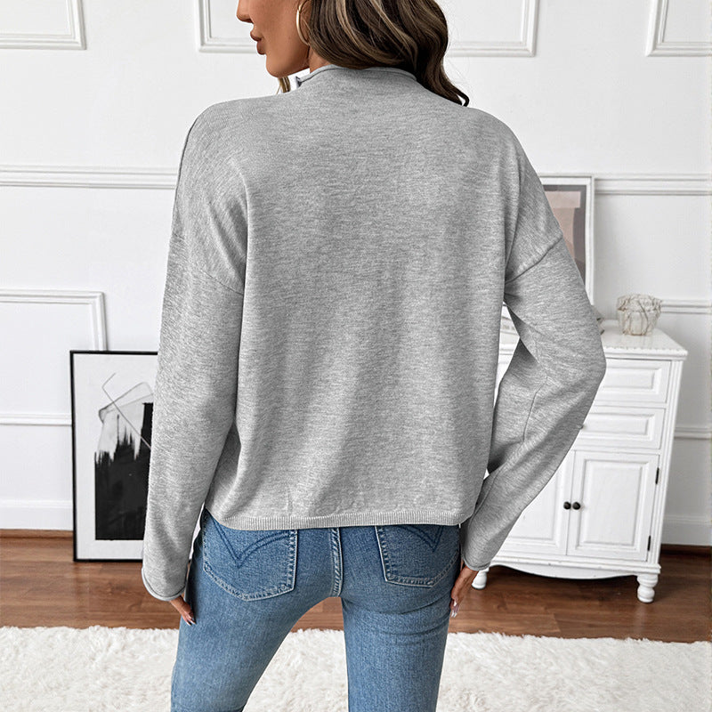 Solid Color Knitted Cardigan Women's Round Neck Sweater Coat Top
