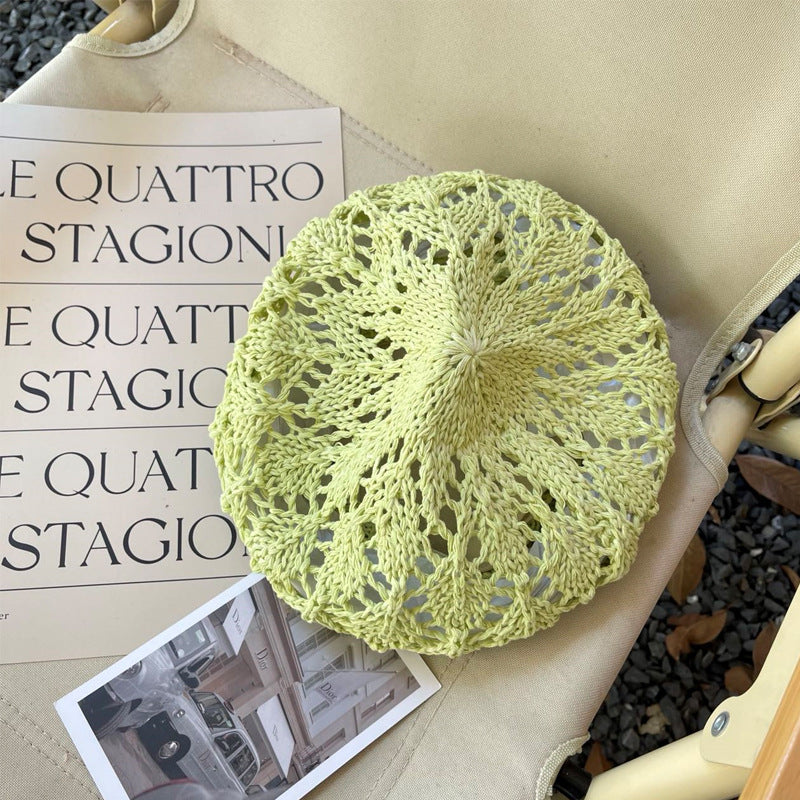 Hollowed Out Hook Flower Beret Lady Breathable Dome Braid