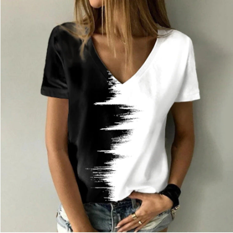 Digital Print V-Neck Short Sleeve T-Shirt