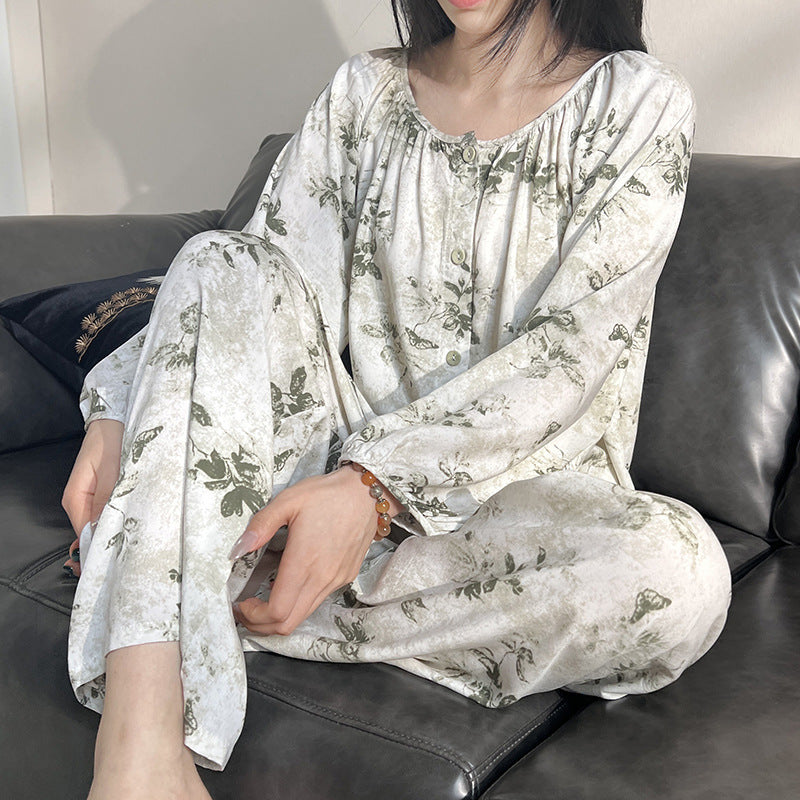 Løstsidende Loungewear Sæt til Kvinder med Lange Ærmer, Lange Bukser og Print