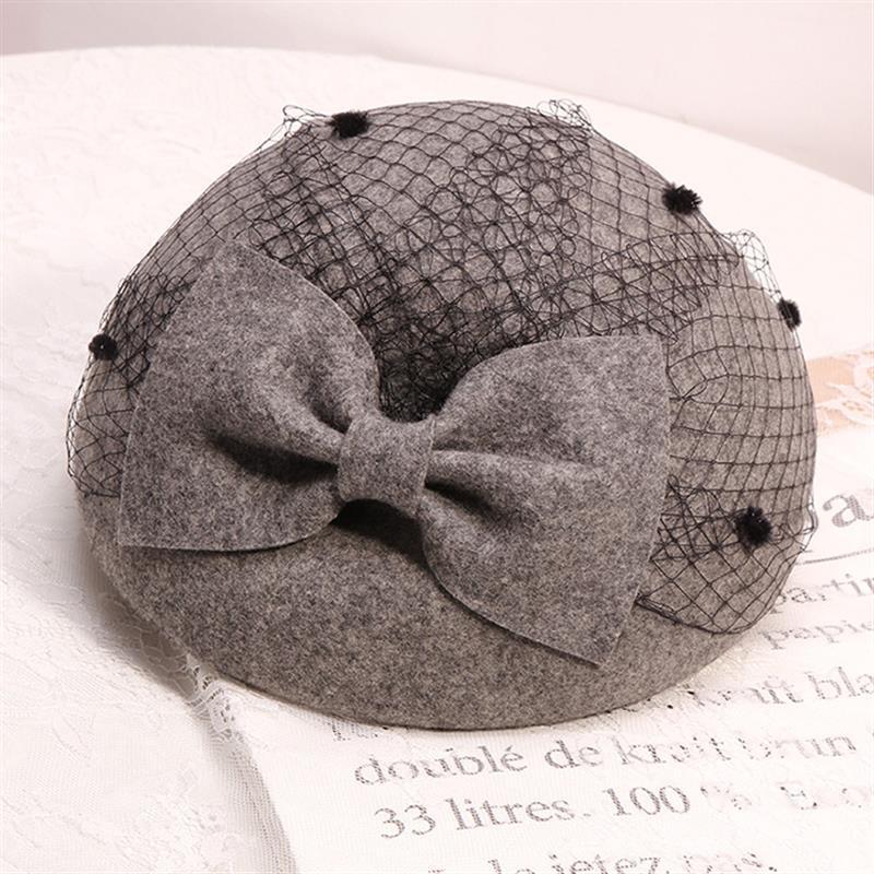 Hat Women's Vintage Woolen Fabric Bowknot