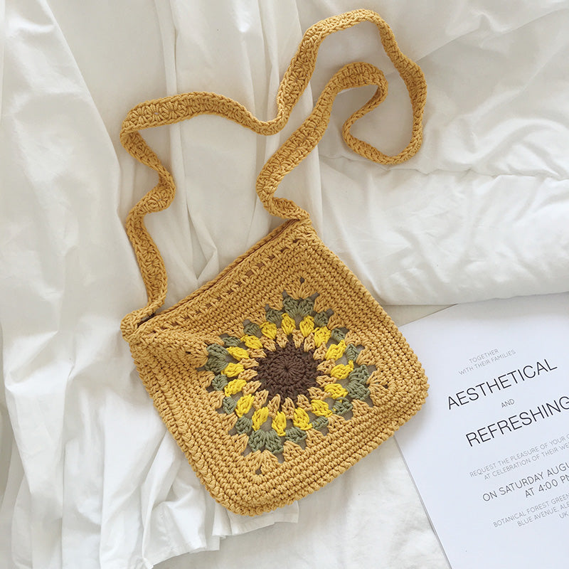 Sunflower Knitted Wool Bag With Chain Link Cutout