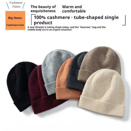 Pure Cashmere Hat Women's Thickened Wool Knitted Twisted Flower
