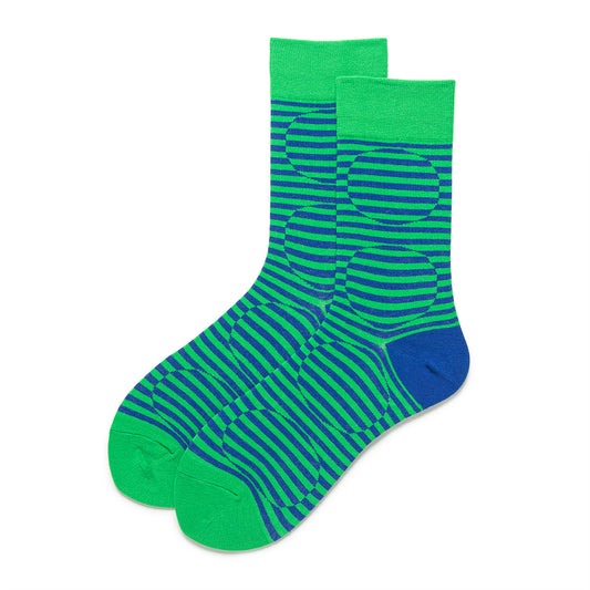 Striped Contrast Color Circle Socks Sports Spring And Autumn Cotton Green Mid-calf