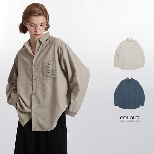 Retro Wrinkle Dry Pocket Design Shirt Loose Long Sleeve