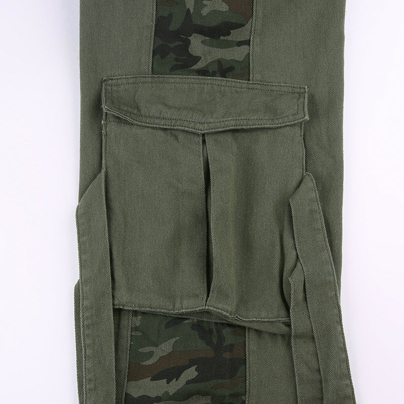 Street Trendsetters Splicing Camouflage Contrast Low Waist