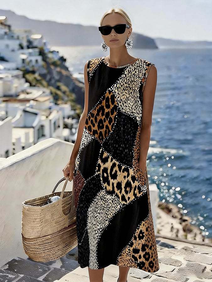 Women's Fashionable Sleeveless Leopard-Print Dress