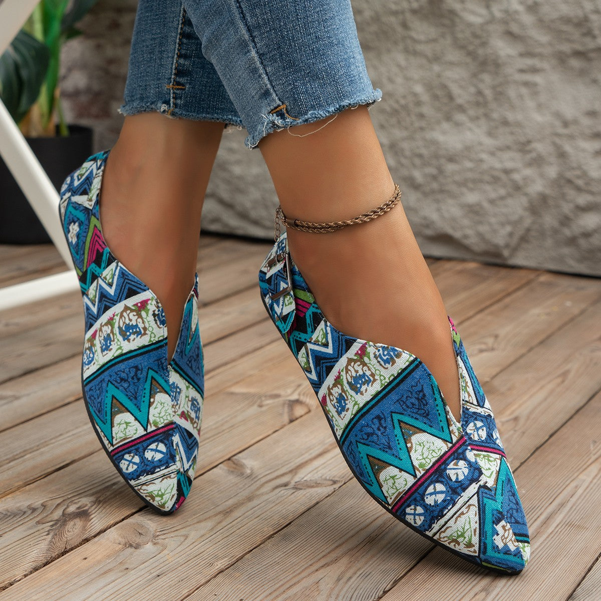 Women's Vintage One Strap Woven Flat Heel Shoes