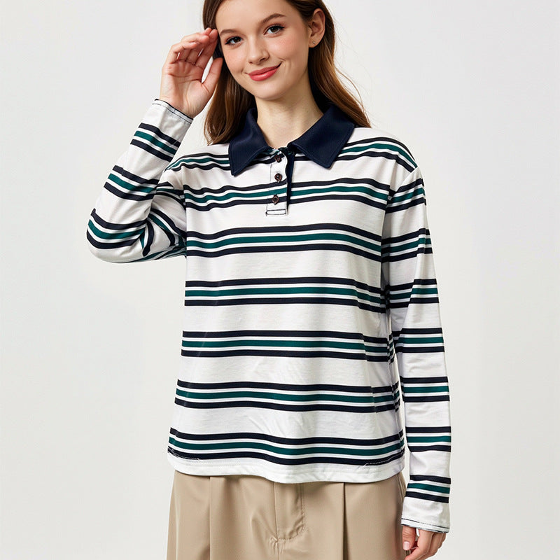 Striped Long Sleeve Retro Pullover Women