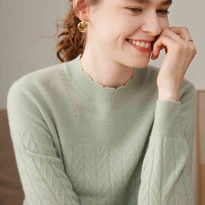 Women's Half Turtleneck Pure Cashmere Shirt Pullover Loose Sweater