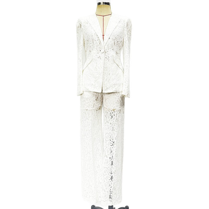 Socialite Catwalk Elegant Temperament Straight-leg Pants Slim Fit Two-piece Suit