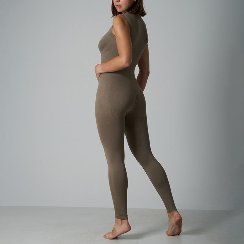 Sømløs Shapewear Fitness Yoga Ærmeløs Lynlås Høj Elasticitet Nude Feel Løbetøj Kropsformende Buksedragt