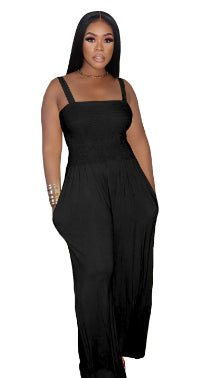 Women's Clothing Solid Color Casual Strap Tube Top Wide Leg Jumpsuit