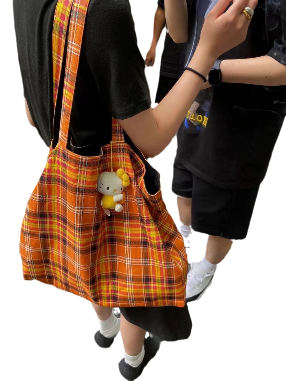 Niche Retro Plaid Orange Tote Bag Portable