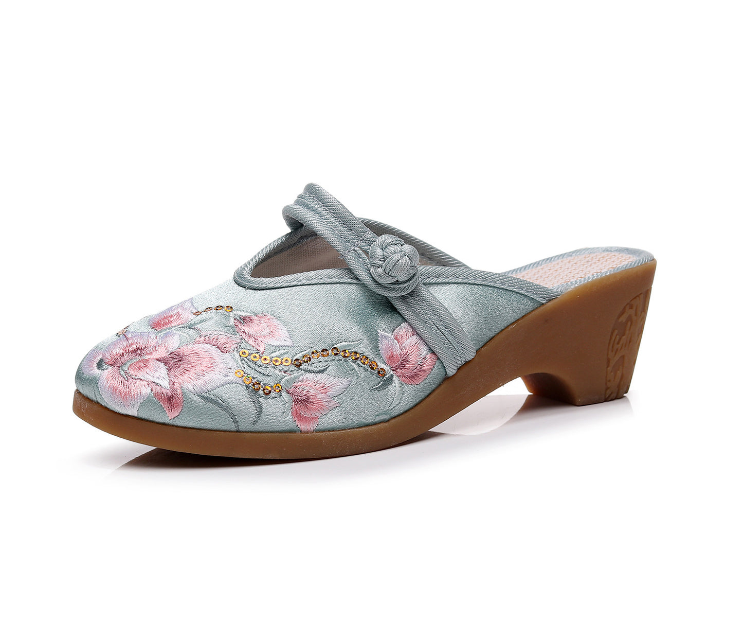 High Heel Wedge Embroidered Cloth Slippers For Women