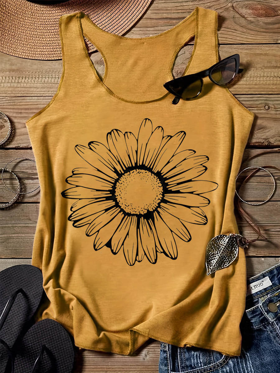 202 Casual Round Neck Narrow Edge Top Loose Sports Pattern Digital Printing Vest Women's Clothing