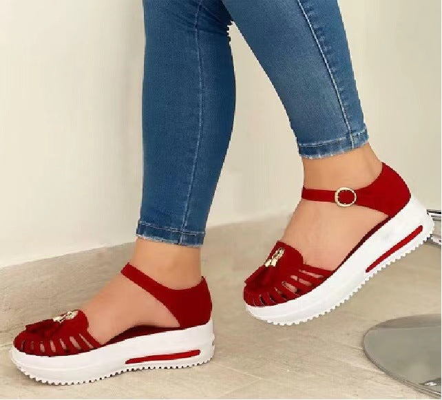 Women's Low-top Buckle Solid Color Bag Heel Sandals