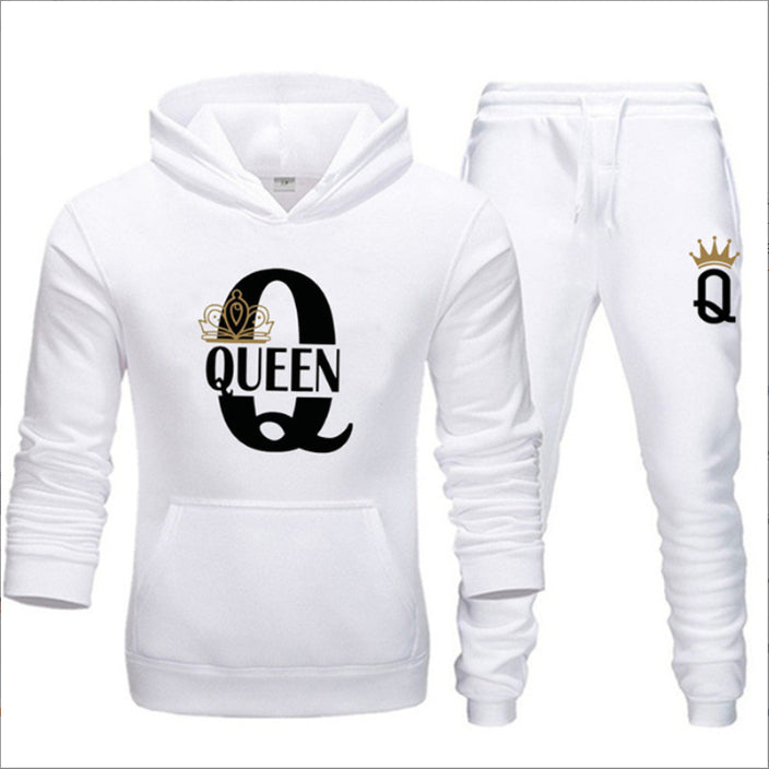 New Men's Sweater KING QUEEN Loose Casual Hooded Printed Couple Suit