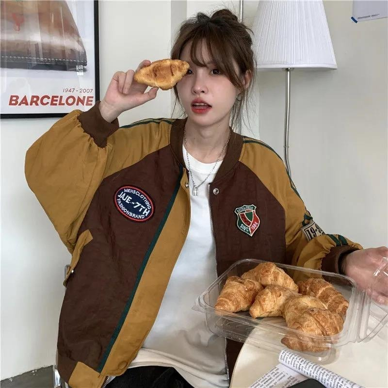 Women's Contrast Color Stitching Zipper Baseball Jacket