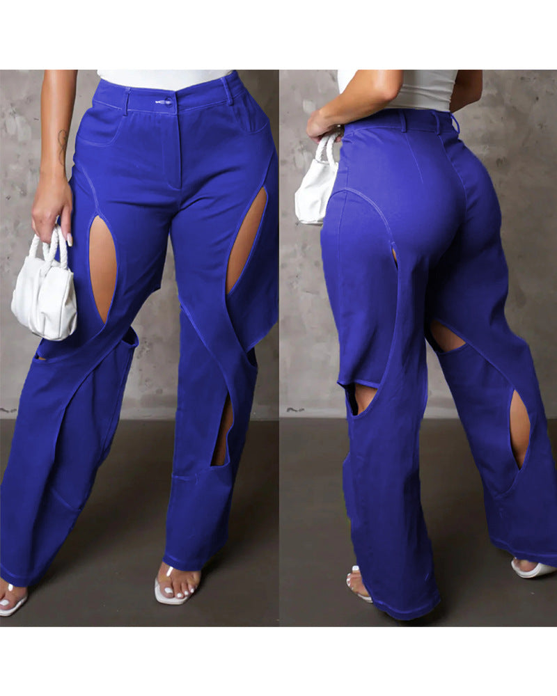 Contrasting Color Thread Stitching Hollow-out Casual Pants