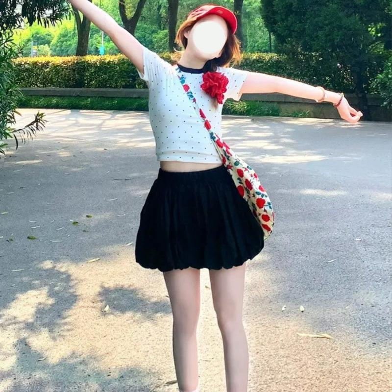 Summer New Black Puff Flower Bud Skirt