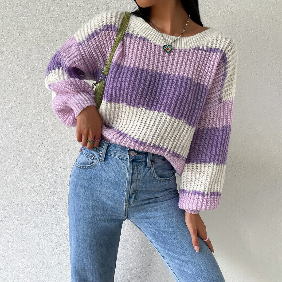 Efterår Og Vinter Langærmet Pullover Kontrastfarve Casual