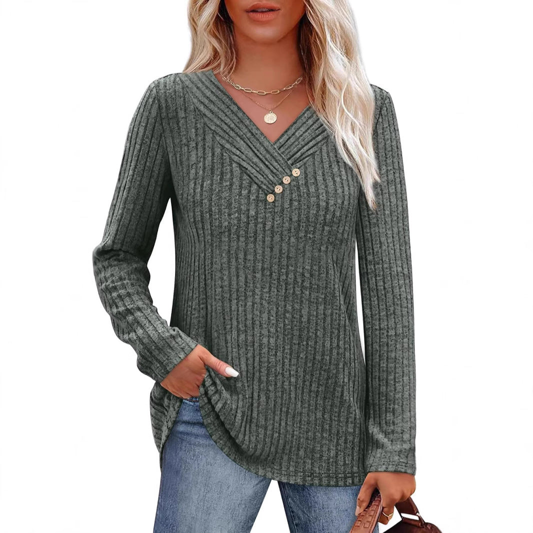 Dame Sweater Langærmet Skjorte V-hals Top