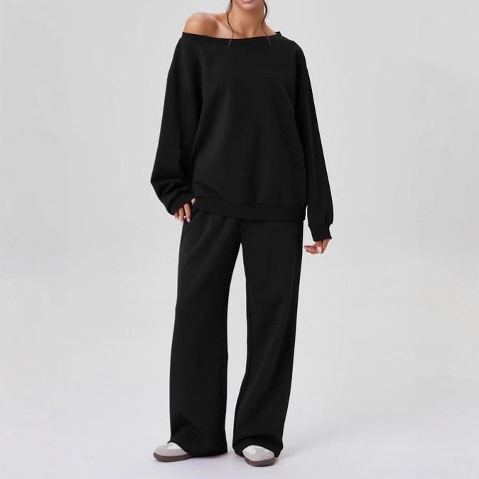 Sporty Casual Two-piece Set With A Trendy Off-shoulder Design