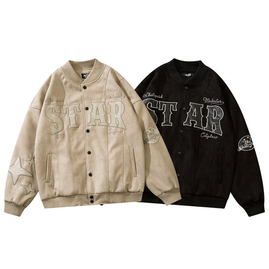 High Street Loose Jacket Women's Suede Couple Baseball Uniform