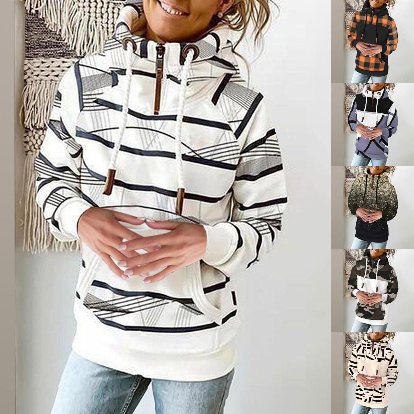 Dame Fleecetrøje med Print og Høj Hals