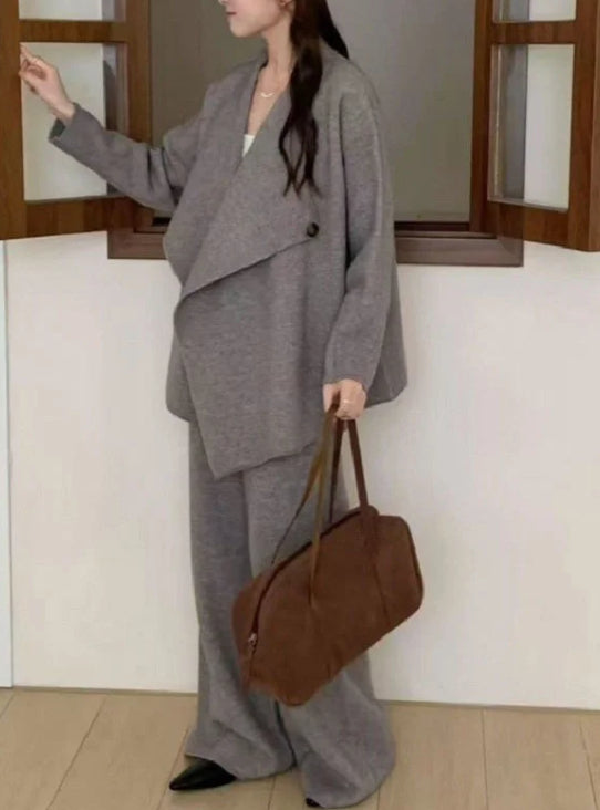 Women's Collared Knit Cardigan Set For Fall And Winter
