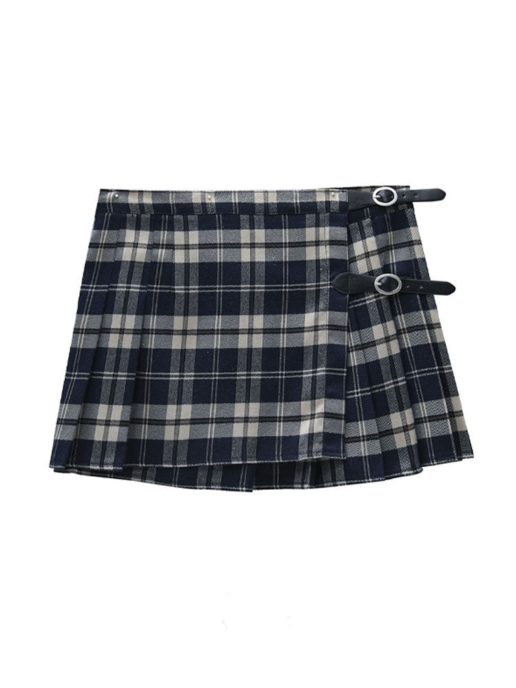 American Pleated Skirt Bm Half Body High Waisted Plaid Short Skirt