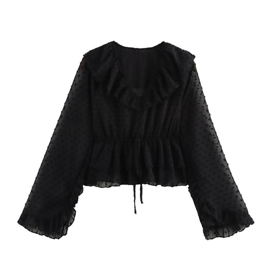 Polka Dot Laminated Decoration Tulle Shirt