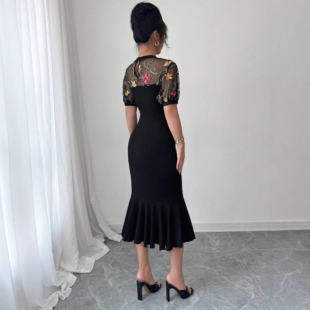 Lady Mesh Jacquard Hem Waist-tied Skirt